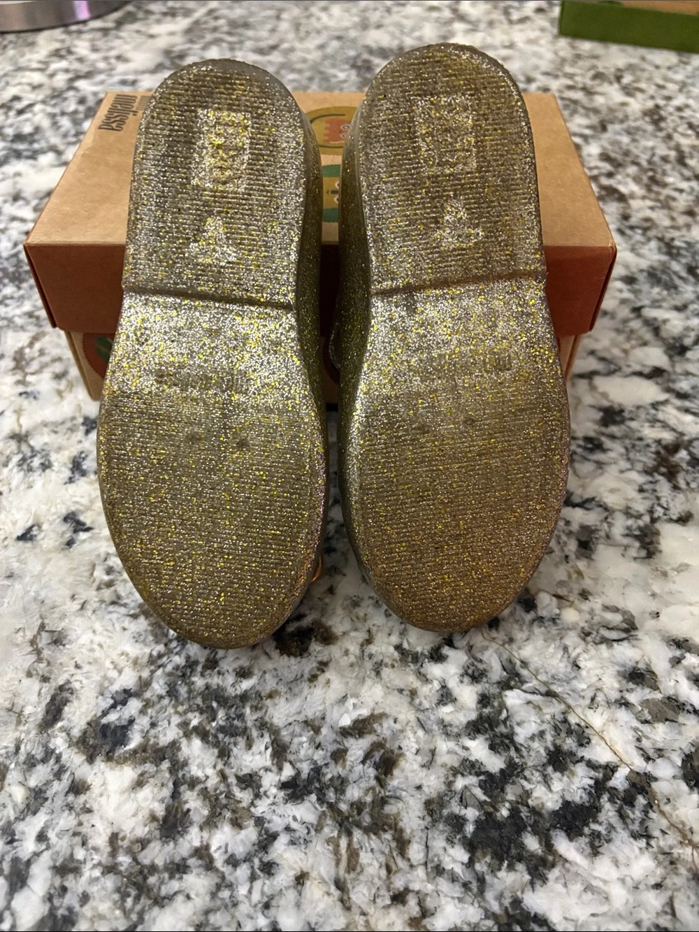 Melissa Kids Gold Glitter Mary Janes with Metallic Bow